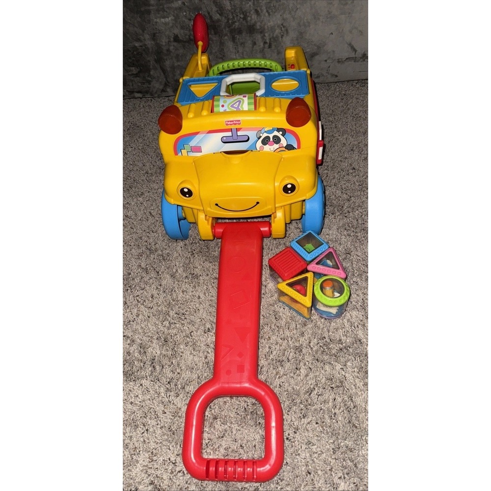 Fisher Price Sort &‎ Roll School Bus Wagon w/Sound & Lights & 5 Peek-a-Blocks